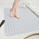 OTHWAY Large Shower Mat 34"x 23", TPE Non Slip Shower Mat for Walk in Shower Stall, Inside Shower Mats with Drain Holes Suction Cups, Anti-Slip for Elderly Kids (Light Grey)