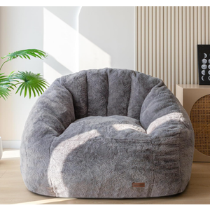 MAXYOYO Giant Bean Bag Chair, Oversized Bean Bag Couch for Adults and Kids, Faux Fur Shell-Shaped Large Chair with Filler, Stuffed Big Accent Sofa Lounge Floor Sofa for Gaming, Reading, Dark Grey