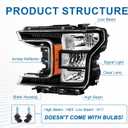 Headlights Assembly for 2018-2020 Ford F150 2018 2019 2020 F-150 Amber Reflector Black Housing