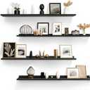 LaVie Home 47.2-Inch Black Floating Shelves for Wall Storage Set of 4 - Modern Minimalist Picture Ledge Shelf Wall Decor for Kitchen, Bedroom, Bathroom, and Living Room, Large Floating Shelves