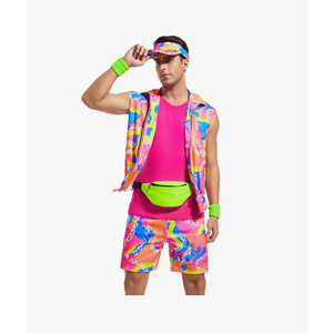 6 Pieces 80s Workout Costume for Men Halloween Cosplay 80s 90s Workout Outfit Party Clothing for Adult Mens 3XL