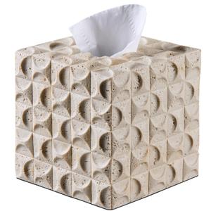 Sand Stone Tissue Box Cover – Ribbed Square Resin Tissue Box Holder – Heavy Duty Decorative Home & Bathroom Decor for Countertop, Tabletop, Night Stand, Office – Beige