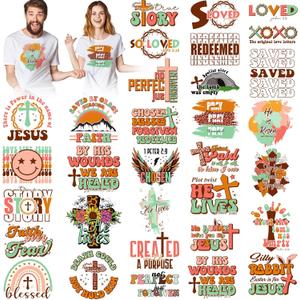 Estune 30 Pcs Easter Iron on Transfers He is Risen Iron on Decals Patches Christian Religious Cross Heat Transfers Vinyl Easter Heat Decals for Clothes Bag Covers DIY Decorations