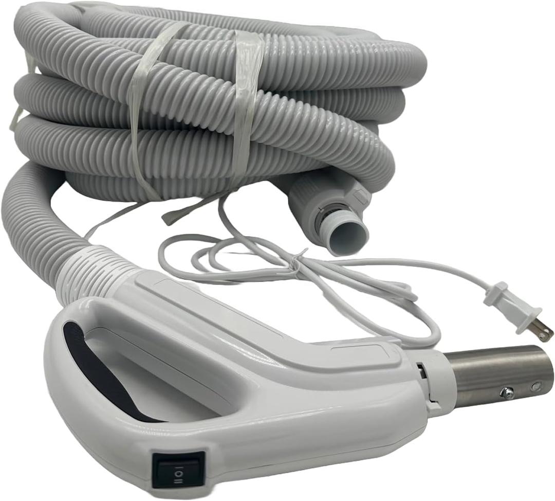 Universal Central Vacuum 30 ft High-Voltage Hose with Pigtail and ON-Off Switch Control at The Handle-Compatible with Most Inlets - Crushproof (30 Ft. Pigtail)