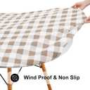 Smiry Round Picnic Tablecloth, Elastic Waterproof Fitted Vinyl Tablecloths for 36"-44" Tables, Flannel Backed Buffalo Plaid Table Cover for Dining, Camping, Outdoor, White and Khaki