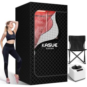 KASUE Portable Infrared Sauna, Steam Sauna Box with XL Steamer, 5-Layer Waterproof & Heat Insulation for Relaxation, Detoxification, Muscle Pain Relief Indoor & Outdoor(Obsidian Black)