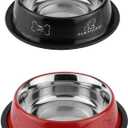 Combo of Anti-Skid Water and Food Feeding Bowls Pack of 2 Stainless Steel Pet Bowl Black & White, 23.66 fl oz Each, Black + Red
