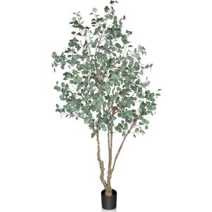 8FT Artificial Eucalyptus Tree Indoor, Tall Faux Eucalyptus Plant with Pre-Potted Realistic Silk Leaves and Trunk, Fake Eucalyptus Tree for Office Living Room Bedroom Foyer Porch Home Corner Decor , Black 