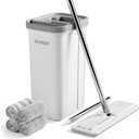 JOYMOOP Mop and Bucket with Wringer Set, Hands Free Flat Floor Mop and Bucket, 60" Mop with 4 Reusable Microfiber Pads, Wet and Dry Use, Floor Cleaning System