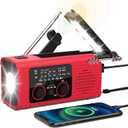 Emergency Weather Radio, 4000mAh NOAA Weather Alert Radio Solar Charging, Hand Crank & USB Charged, AM/FM with LED Flashlight, Reading Lamp, SOS Alarm, Headphone Jack for Outdoor Indoor (Red)