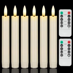 6.4 Inch Flameless Taper Candles with Remote, Short Flickering Battery Operated Candles, Ivory Led Flameless Candlesticks for Weeding Home Party Festival Decor, 6 Pack