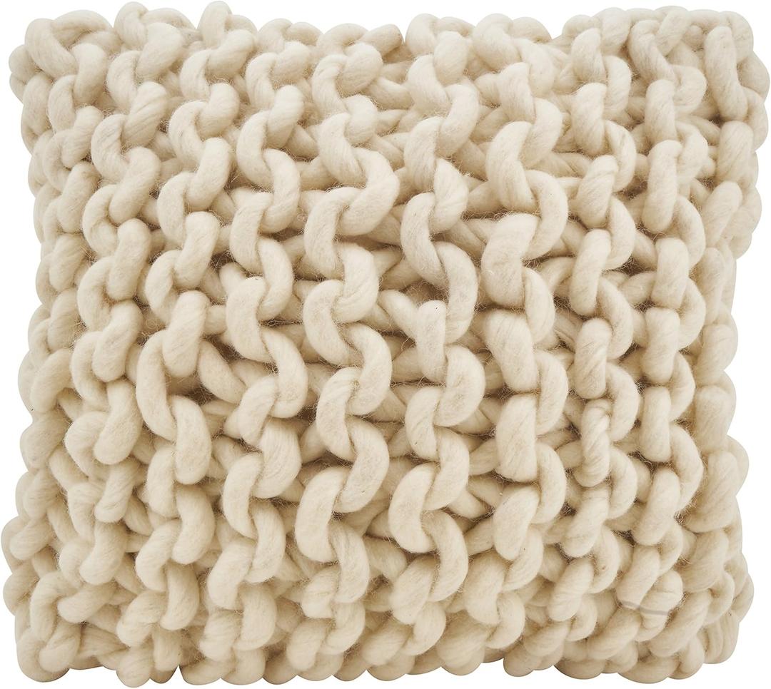 SARO LIFESTYLE Chunky Cable Knit Design Throw Pillow Cover (18" x 18" (Pack of 1), Ivory)