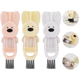 4 in1 Multifunction Bottle Lid Brush,Crevice Cleaner for Tight Spaces,Portable Gap Cleaning Brush(3pcs) (White+pink+light Yellow)