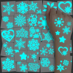 CHARLENT Blue Luminous Snowflake Temporary Tattoos - 74 Individually Sheets White Snowflake Tattoos for Kids Adults Winter Christmas Party Supplies
