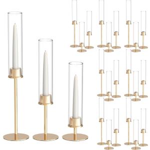 21 Pack 23.6 & 21.7 & 19.7 in Tall Gold Hurricane Candlesticks Holder with Glass Cylinder Cover - Candle Holders for Table Centerpiece (Gold)