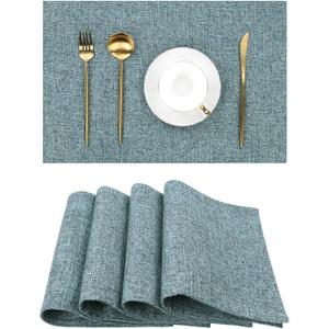 SHACOS Washable Fabric Placemats Set of 4 Heat Resistant Double Layer Cloth Table Mats Non Slip Farmhouse Place Mats, Blue Grey
