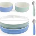 Elk and Friends Kids Porcelain Mealtime Bundle with Normal Sleeves | Plates, Bowls + Toddler Utensils | Silicone Sleeves | For Meals + Snacks | Microwave + Dishwasher Safe