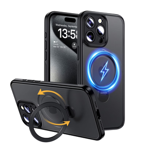 Miracase for iPhone 16 Pro Max Case with 360° Magnetic Ring Stand [Compatible with Magsafe] Full-Body Drop Proof Bumper Phone Case with Built-in 9H Tempered Glass Screen Protector, Black