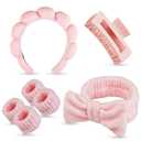 7 Pcs Spa Set, Facial Headband and Wristband Set, Skincare Accessories, College Style Girl Idea Gifts, Hair Accessories for Women and Girls (Pink)