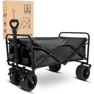 Yesker Foldable Wagon - 300lbs Collapsible Garden Carts with All Terrain Wheels for Outdoor Camping Sports Shopping Gardening - Heavy Duty Portable Utility Trolley (Black) (35*22*18")