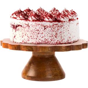 Mela Artisans Wooden Cake Stand 12 Inch | Medium Polish Mango Wood Pedestal Riser | Footed Cupcake & Dessert Stand | Multipurpose Cake Display for Home Decor | Dining Table | Pastries
