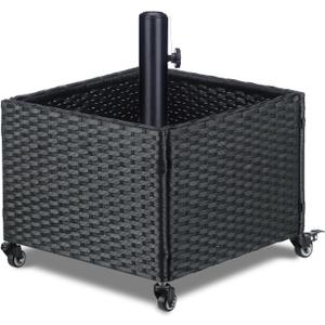 LEWIS&WAYNE Outdoor Umbrella Base with Fillable Planter Box Heavy Duty Patio Umbrella Stand with 4 Wheels Rolling Umbrella Holder for Outdoor Patio Deck Garden
