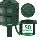 Outdoor Power Strip Timer Waterproof, Dusk to Dawn Light Sensor Countdown, 50 Feet Extension Cord, 6 Grounded Outlets for Halloween and Christmas Decorations, ETL Listed