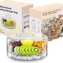 Compact Multifunc Chilled Serving Tray with Clear Rotating Lid,9 Inch Fruit Platter Tray for Parties and Small Cake Stand with Ice Storage Four Compartment Platter for Veggie Sushi Snacks Cupcakes