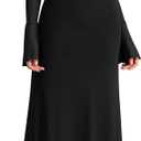 KUTUMAI Elegant Off Shoulder Long Sleeve Maxi Dress Bodycon Tie Formal Wedding Guest Dresses for Women 2025 Fall (XL, Black)