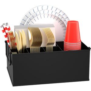 Paper Plate Holder Reusable - Outdoor Utensil Caddy with Dual Handles, Perfect for Cutlery Holder, Picnic Caddy, and Silverware Holder for Party, Everyday Dining Essentials, Easy to Clean