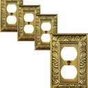 4-Pack Duplex Outlet Cover Plate, Paisley Pattern Antique Brass Metal Wall Plates for Electrical Outlets, 1 Gang Receptacle Cover, Decorative Switch Plates and Outlet Covers
