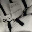 Women Short Sleeve Striped Knitted Tops Lapel Collared Button Down Cropped Cardigan Sweaters White (White, L)