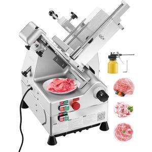 VEVOR Automatic Meat Slicer, 500W Electric Deli Slicer Machine with 10 inch Sharp 75Cr1 Steel Blade, 0-0.67 inch Adjustable Thickness, 633 RPM Fast Slicing, for Frozen Meat, Hard Cheese, and Bread