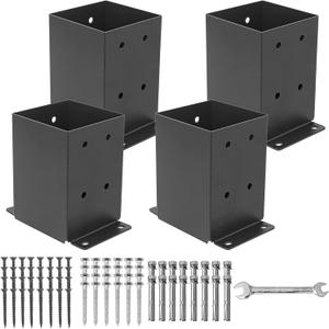 44 Post Base 4 Pcs, (Inner Size 3.6"x3.6") Post Brackets, Heavy Duty Black Metal Powder-Coated Thick Steel Post Anchor Outdoor for Support Deck Base Plate Pergola Brackets Fence Kit