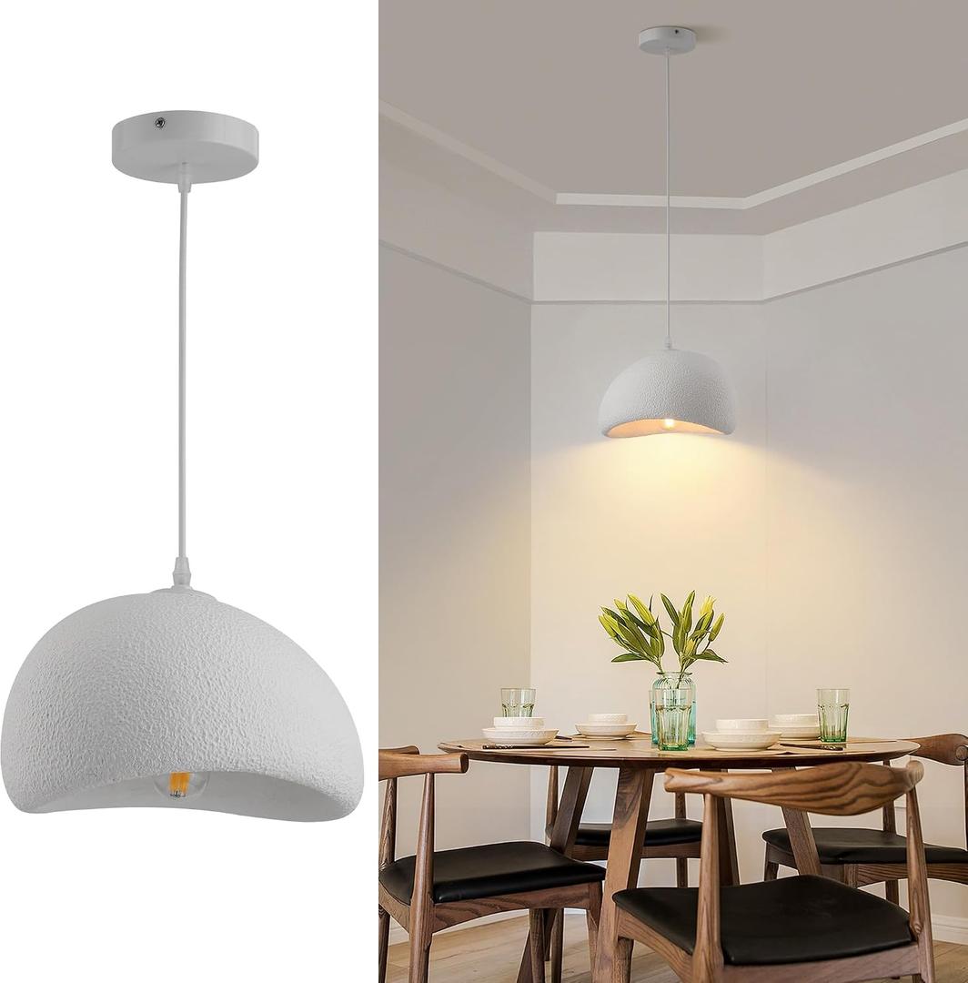 11.8in Wabi Sabi Pendant Light, Kitchen Island Lighting Fixture Ceiling Mount Japanese Lamp Japandi Chandelier for Dining Living Room Hallway Bedroom Restaurant Hanging Lamp, White 1 Pack