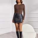 Avidlove Women's Crew Neck Long Sleeve Bodysuits Basic Slim Tops Double Lined Thong Bodysuit (Brown, L)