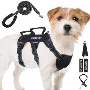 Escape Proof Dog Harness for Large Medium Sized Dogs Six Point Adjustable, Service Dog Vest Harness and Leash Set, No Pull Dogs Harnesses with Handle, Medium Dog Harnesses for Walking(Black, S)