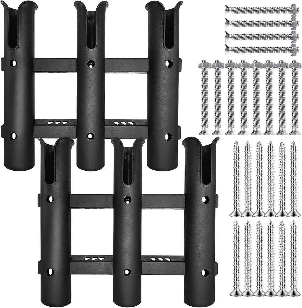 2Pcs Fishing Rod Holder Bracket Tube,3-Pole Side Mount Rod Holder with Screws Portable Boat Rod Rack Tube for Garage Wall Mounted Fishing Boat Golf Cart Cooler ATV Trailer