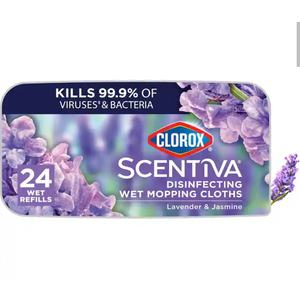 Clorox Scentiva Disinfecting Wet Mopping Pad Refills For Floor Cleaning Tuscan Lavender & Jasmine, 24 Count Wet Refills 24 CT Pack of 4