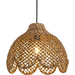 13.8in Rattan Pendant Lights Boho Chandelier Lighting Handwove Brown Wicker Hanging Pendant Lights for Dining Room Living Room Bedroom Kitchen Island Hallway Restaurant 1-Light