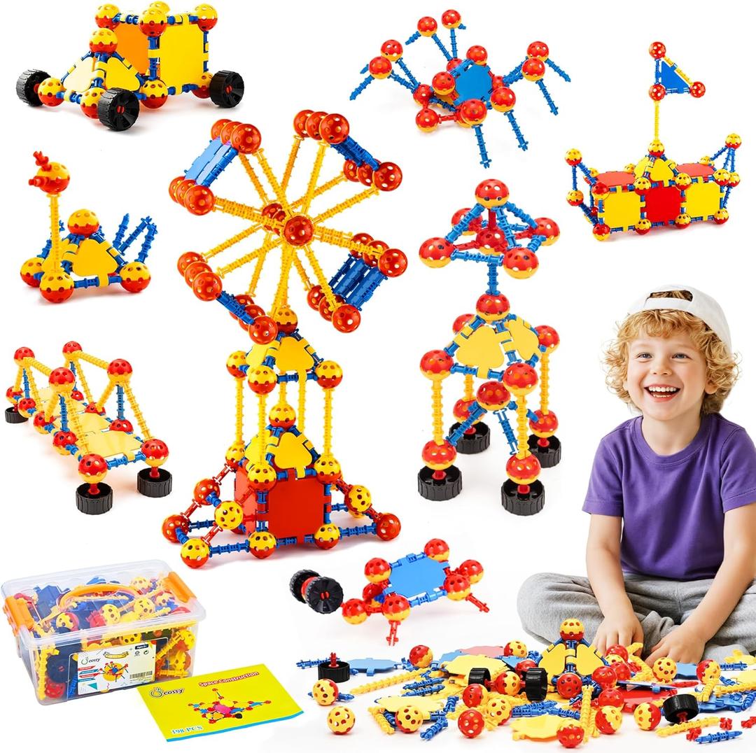 cossy 198 PCS STEM Building Toys for Kids, Construction Building Blocks, Educational Toys for 3-5 4-8 5-7 6-8 Year Old, Creative Games, Engineering, STEM Kits