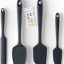 Silicone Spatula Set - 4-Piece Rubber Spatulas Silicone Heat Resistant 600F for Everyday Task - Seamless Design Kitchen Spatulas for Nonstick Cookware - Black