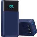 Portable Charger 50800mAh Power Bank with 3 Built in Cables,25W PD QC4.0 Fast Charging USB C Battery Pack,6 Outputs 2 Inputs Travel Essentials Phone Charger for iPhone 17/16/15,Google,Android,Blue