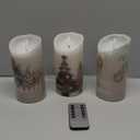 ROCEEI 3 Pcs Christmas Flameless Candles Winter Farmhouse Style Battery Operated LED Candles Christmas Rustic Pillar Flickering Real Wax Decorations for Indoor Table Decor Xmas Gifts Holiday Party