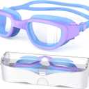 Kids Swim Goggles, Swimming Goggles for Kids 6-14, Anti-Fog UV Protection Pool Glasses for Boys Girls (Blue/Purple-clear)