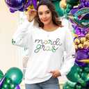 Womens Mardi Gras Shirt Stripes Fat Tuesday Tee Shirt Sequin New Orleans Carnival Party Long Sleeve Top (White, L)