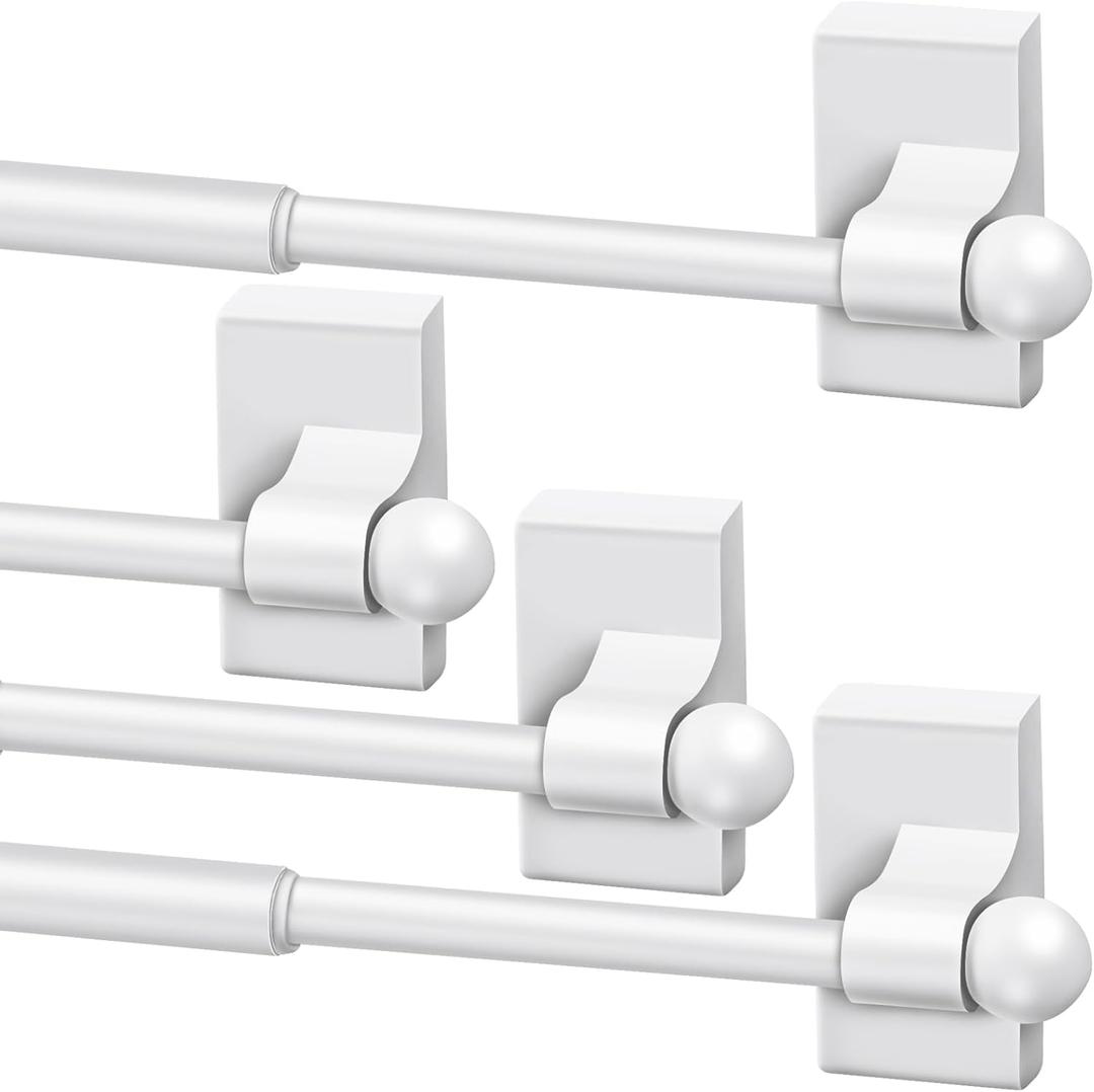 Yaocom 4 Pcs Magnetic Curtain Rods for Metal Door 28 to 48 Inch, 1/2" Multi-use Adjustable Appliance Magnetic Rod for Window Frames, Cabinets, Refrigerators, Dishwashers (White)