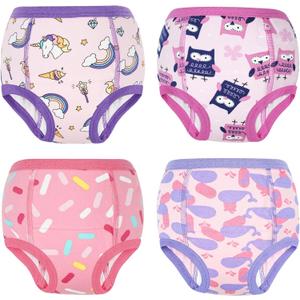 MooMoo Baby Cotton Potty Training Underwear 4 Packs Absorbent Training Pants for Girls 9T