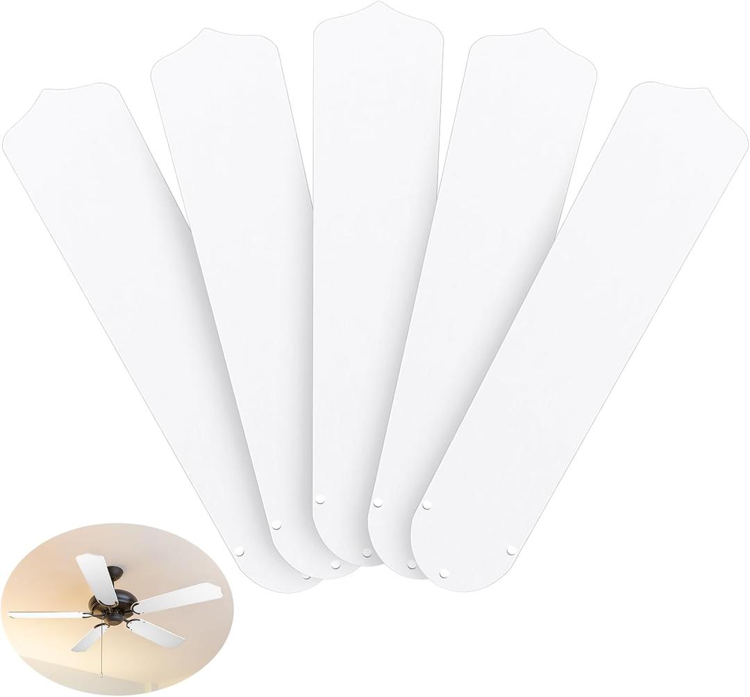 Lineshading 5 Pack 16 1/2" Replacement Fan Blades for 42" Ceiling Fan Waterproof Weatherproof Blades Replacement for Broken Substitution Replacing Indoor Summer(White)