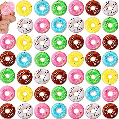 Macarrie 50 Pcs Donut Stress Balls Donut Party Favors Squeeze Fake Doughnut Slow Rising Toys Stress Relief Toy for Party Decoration Doughnut Theme Party Supplies, 6 Colors